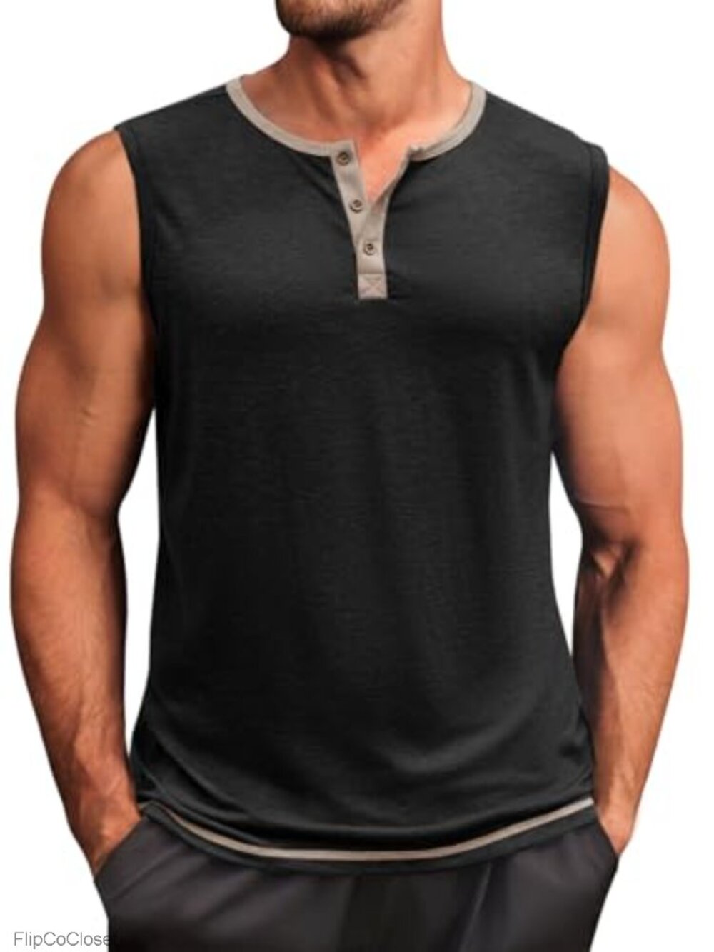 Men's Workout Sleeveless Muscle Henley Tank Top Athletic Gym Shirt